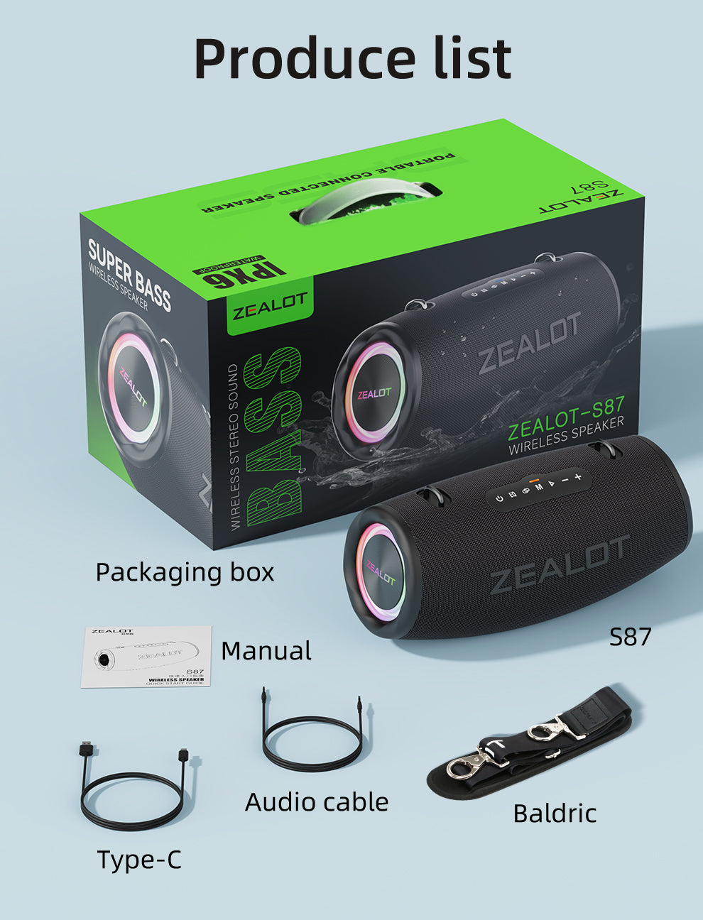Haut-parleur Bluetooth Portable - ZEALOT S87.