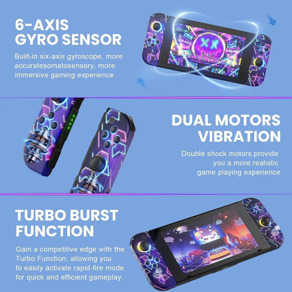 Manettes Joy-Con sans fil pour Nintendo Switch – Design futuriste lumineux.