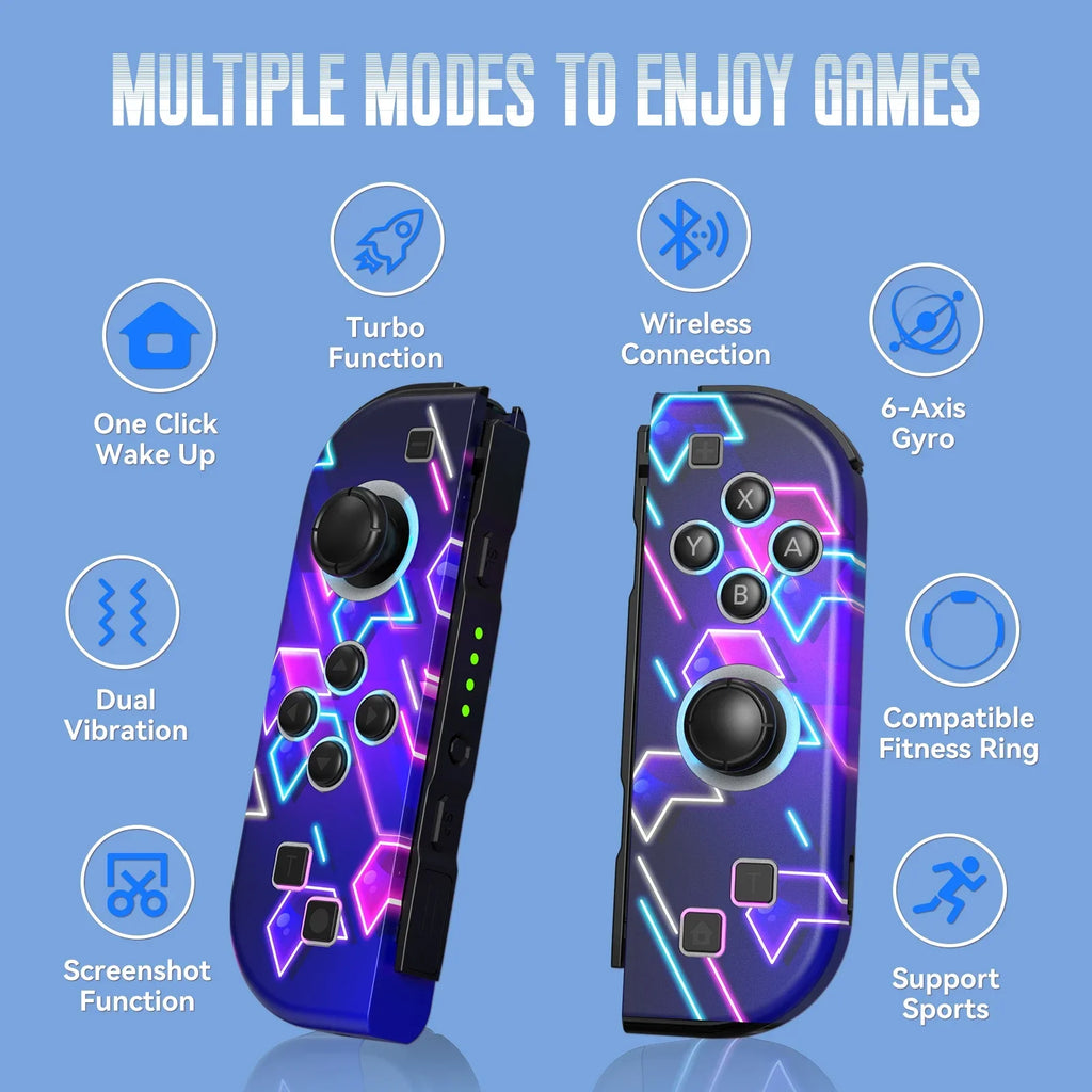 Manettes Joy-Con sans fil pour Nintendo Switch – Design futuriste lumineux.
