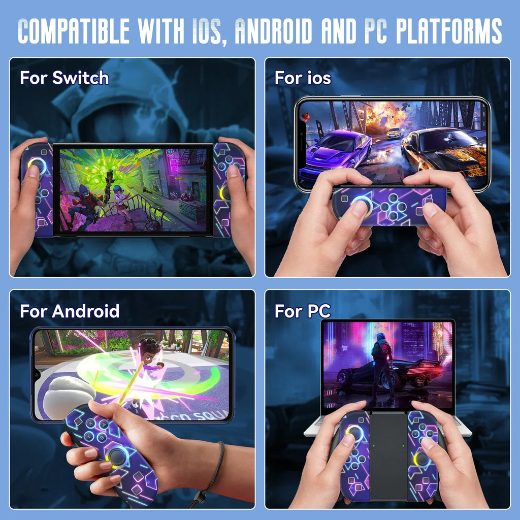 Manettes Joy-Con sans fil pour Nintendo Switch – Design futuriste lumineux.