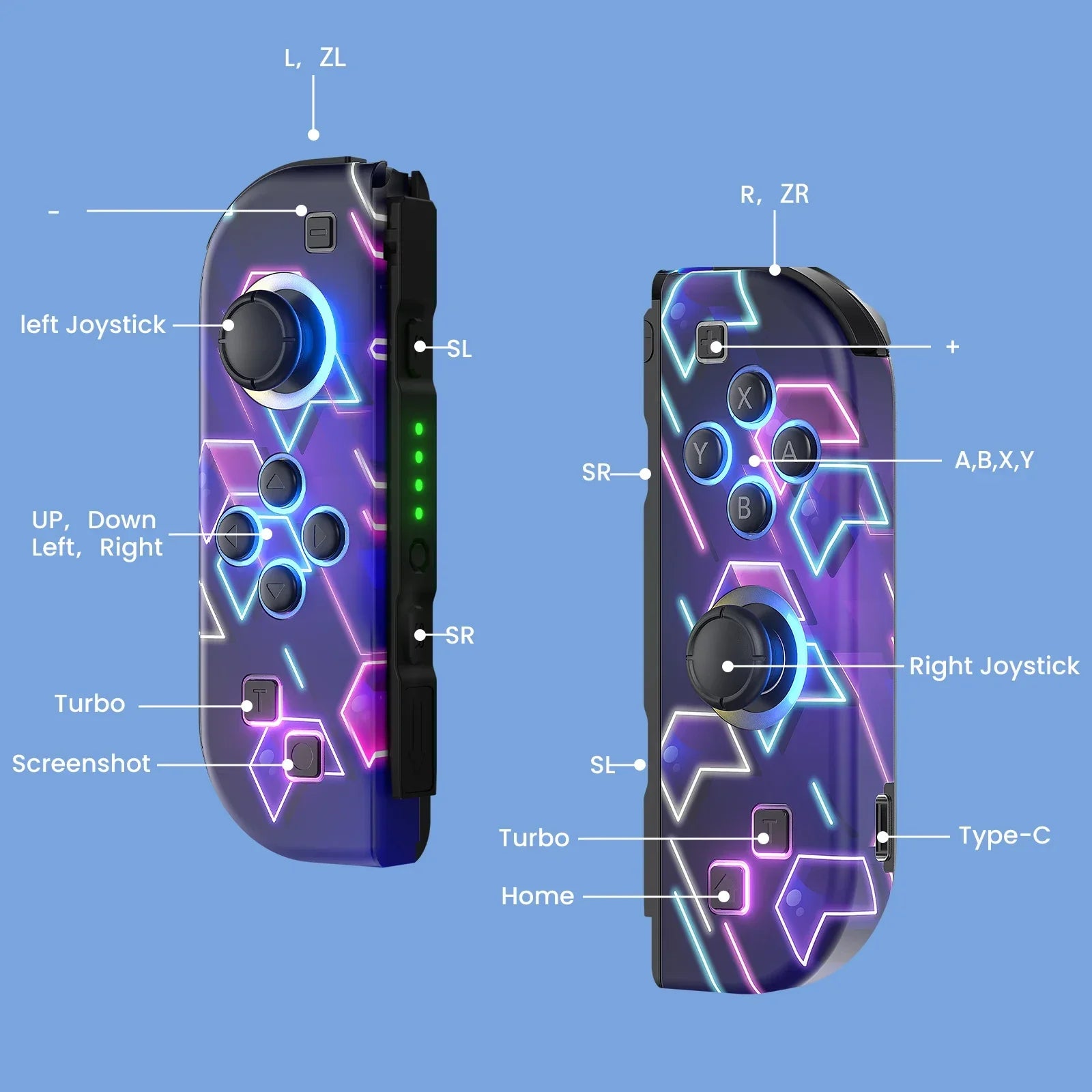 Manettes Joy-Con sans fil pour Nintendo Switch – Design futuriste lumineux.