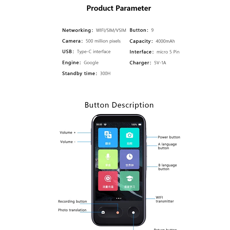 Traducteur vocal intelligent portable - T7.