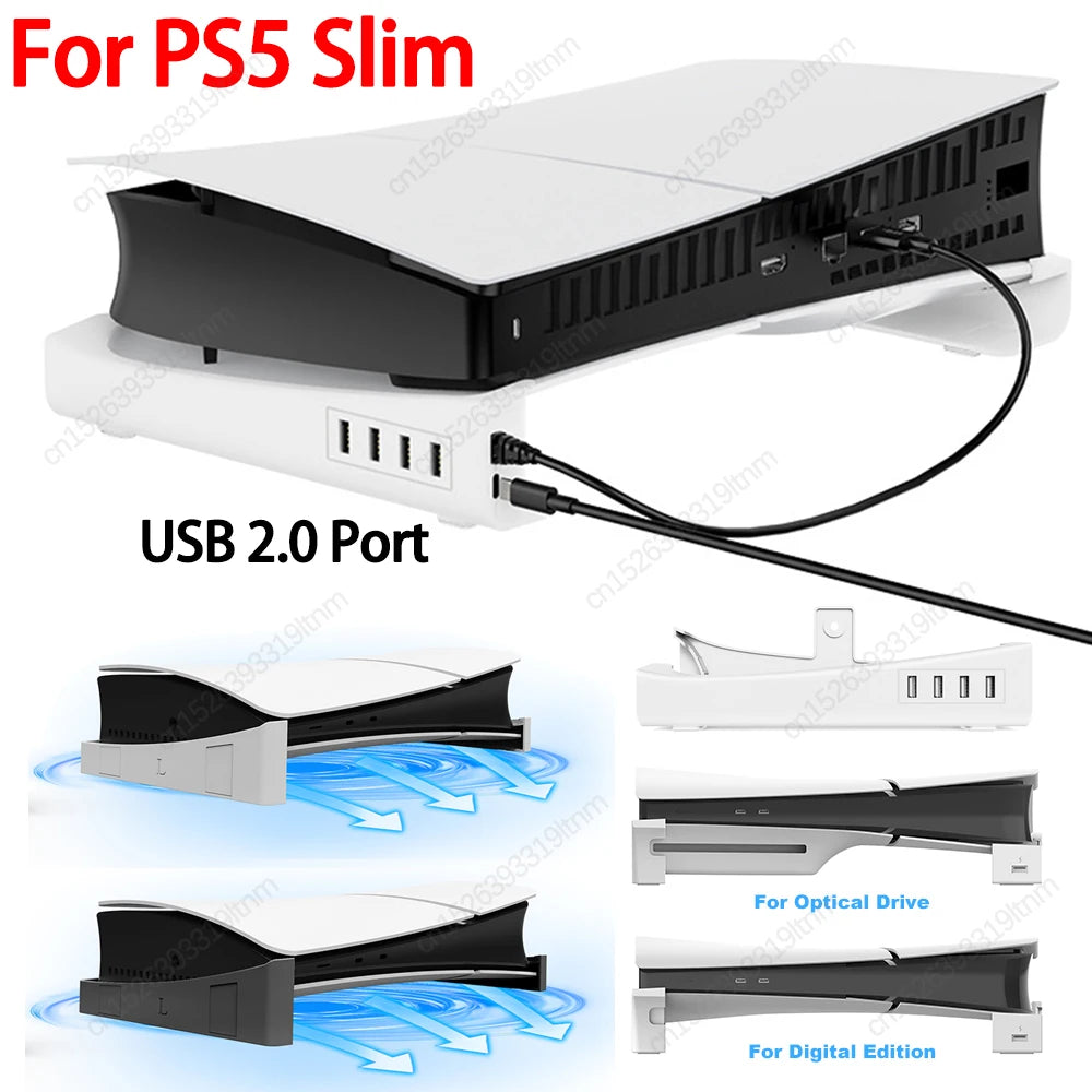 Support Horizontal avec Port USB Compatible avec la Console PS5, Accessoires de Support Horizontal pour PS5 Console Disc & Digital Editions